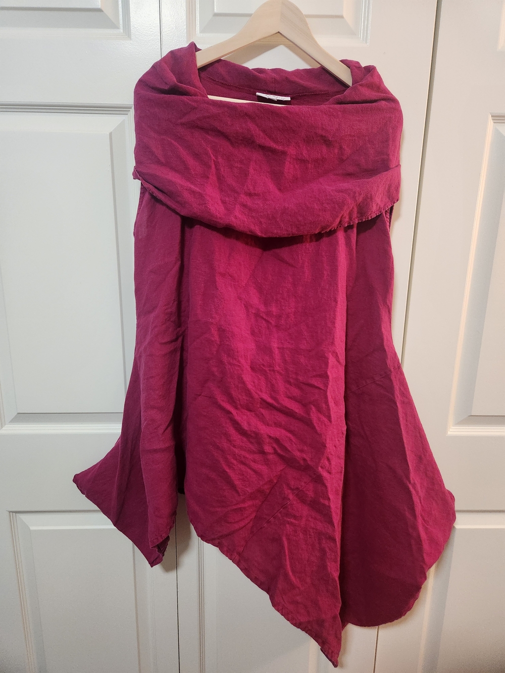 bryn Walker Burgundy Cowl Neck Draped Asymmetrical Unique Sleeveless Midi Dress